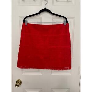 J. Crew Red Tiered Fringe Lace Mini Skirt Size 12|  Festival | Boho